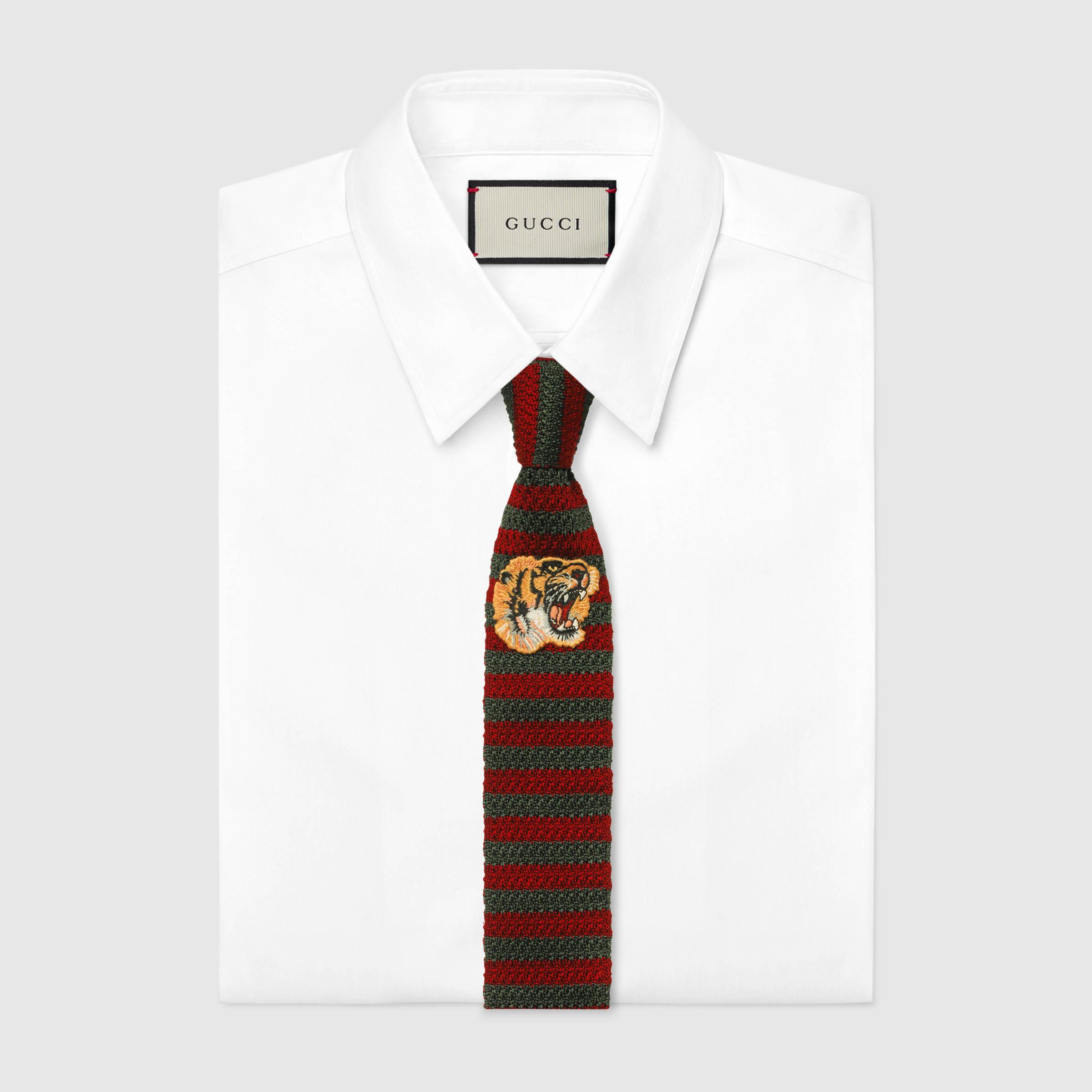 Gucci Tiger Underknot Striped Silk Tie in Red for Men | Lyst